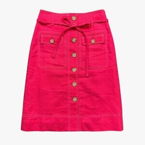 J Crew Skirt Womens 2 Barbie Pink Linen Blend Button Up Removable Belt Pockets